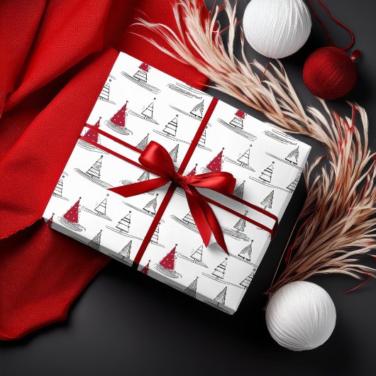 赤いクリスマスツリーパターン#5 ID1009 ラッピングペーパー