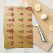 赤いクリスマスツリーモダンオン金ゴールド キッチンタオル (四つ折り)