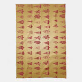 赤いクリスマスツリーモダンオン金ゴールド キッチンタオル (縦)