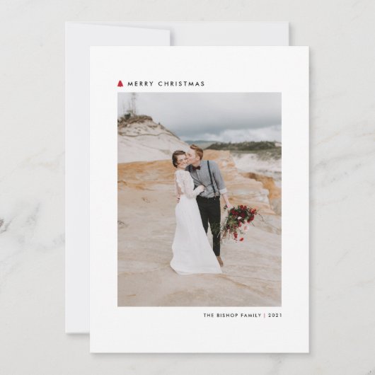 赤いクリスマスツリーモダンメリークリスマスフォト シーズンカード (正面)
