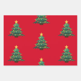 赤いクリスマスツリー ラッピングペーパーシート