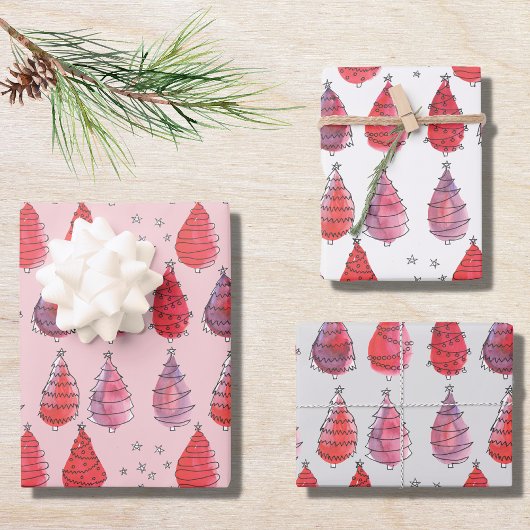 赤いクリスマスツリー ラッピングペーパーシート