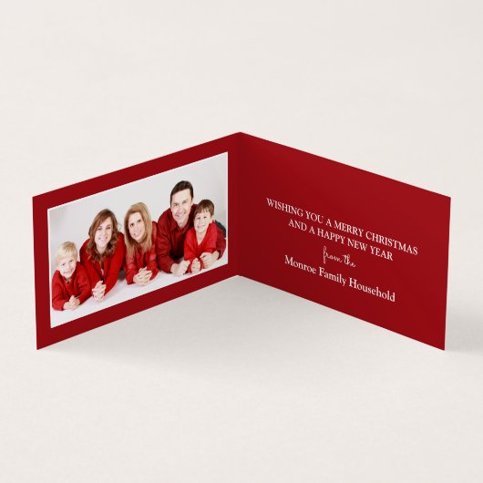 赤いクリスマスツリー、家族の写真クリスマスカード 名刺 (内部)