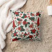 赤いクリスマスツリー、花、果実、緑葉の クッション (ブランケット)