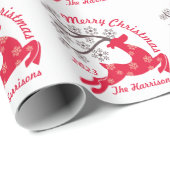 赤いクリスマストナカイのスノーフレーク名ホワイト ラッピングペーパー (ロールコーナー)