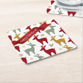 赤いクリスマストナカイのパターン#12 ID1009 スクエアペーパーコースター (アングル)