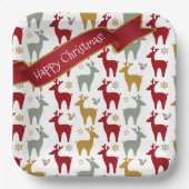 赤いクリスマストナカイのパターン#12 ID1009 ペーパープレート (正面)