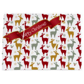 赤いクリスマストナカイのパターン#12 ID1009 ラージペーパーバッグ (正面)