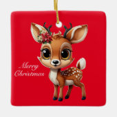 赤いクリスマストナカイ,ポインセチアのクリスマスディアー🦌🎄 セラミックオーナメント (正面)