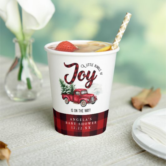 赤いクリスマストラックのバンドル喜び赤ちゃんシャワー 紙コップ (インサイチュ)