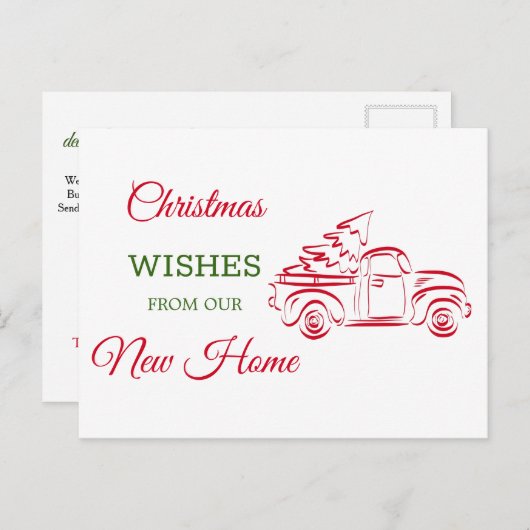 赤いクリスマストラックのラインアートを動かした シーズンポストカード (正面/裏面)