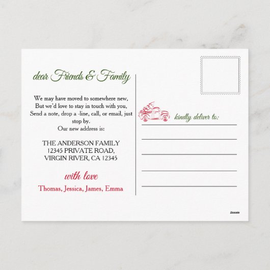 赤いクリスマストラックのラインアートを動かした シーズンポストカード (裏面)