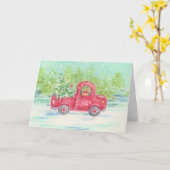 赤いクリスマストラックの国のグリーティングカード カード (黄色い花)