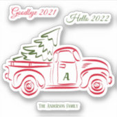 赤いクリスマストラックツリーファミリーモノグラムシール シール (正面)