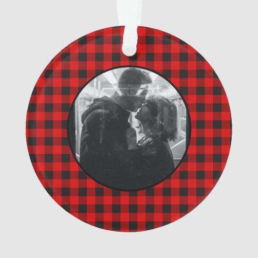 赤いクリスマストラック水の色の新婚の写真 オーナメント (裏面)