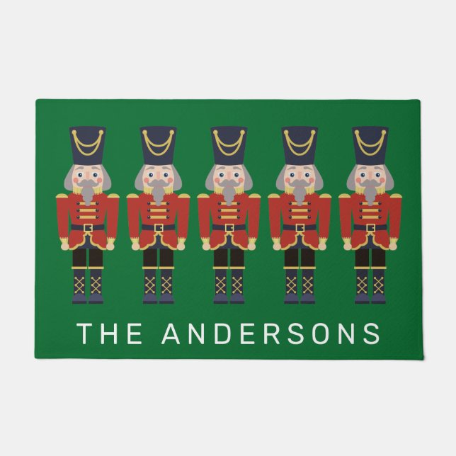 赤いクリスマスナッツクラッカードアマット ドアマット (正面)