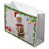 赤いクリスマスハットにハッピーキャット ラージペーパーバッグ (裏面アングル)