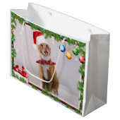 赤いクリスマスハットにハッピーキャット ラージペーパーバッグ (正面アングル)