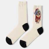 赤いクリスマスハットソックス付きライトベージュかわいいフクロウ ソックス (左)