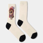 赤いクリスマスハットソックス付きライトベージュかわいいフクロウ ソックス (右)