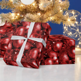 赤いクリスマスバウブル ラッピングペーパー