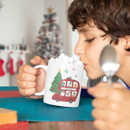 赤いクリスマスバスツリーチャイルドネームラブサンタ コーヒーマグカップ