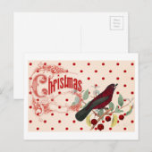 赤いクリスマスバード シーズンポストカード (正面/裏面)