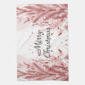 赤いクリスマスパインの木の雪の装飾美しい キッチンタオル (縦)