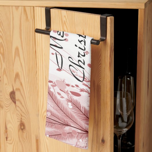 赤いクリスマスパインの木の雪の装飾美しい キッチンタオル (三つ折り)