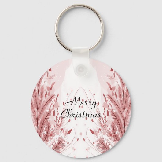 赤いクリスマスパインの木の雪の装飾美しい キーホルダー (正面)