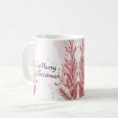 赤いクリスマスパインの木の雪の装飾美しい コーヒーマグカップ (正面左)