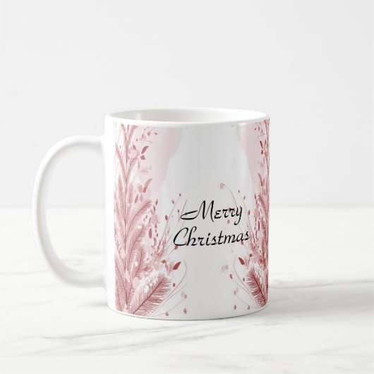 赤いクリスマスパインの木の雪の装飾美しい コーヒーマグカップ (左)
