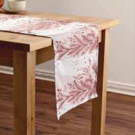 赤いクリスマスパインの木の雪の装飾美しい ショートテーブルランナー