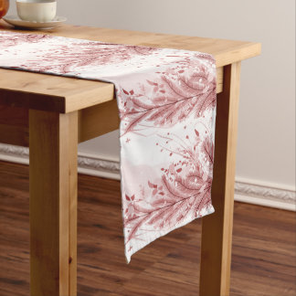 赤いクリスマスパインの木の雪の装飾美しい ショートテーブルランナー