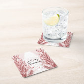 赤いクリスマスパインの木の雪の装飾美しい スクエアペーパーコースター (インサイチュ)