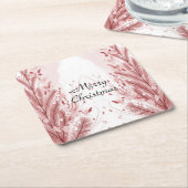 赤いクリスマスパインの木の雪の装飾美しい スクエアペーパーコースター (アングル)