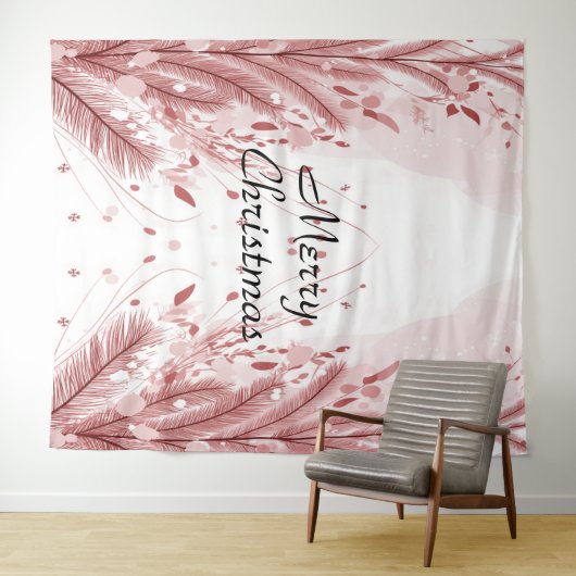 赤いクリスマスパインの木の雪の装飾美しい タペストリー (インサイチュ(横))