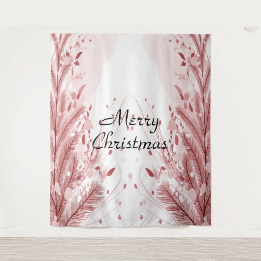 赤いクリスマスパインの木の雪の装飾美しい タペストリー (正面)