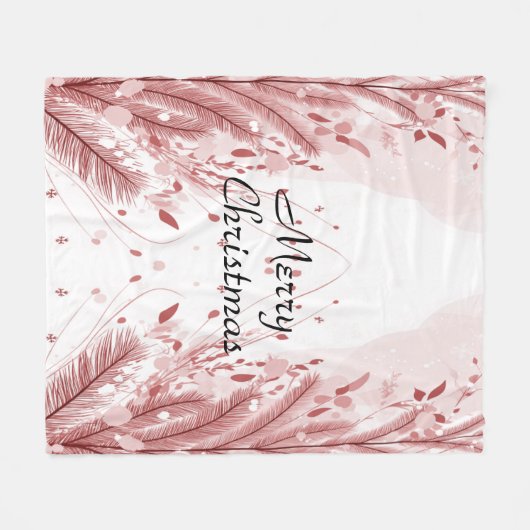 赤いクリスマスパインの木の雪の装飾美しい フリースブランケット (正面(横))