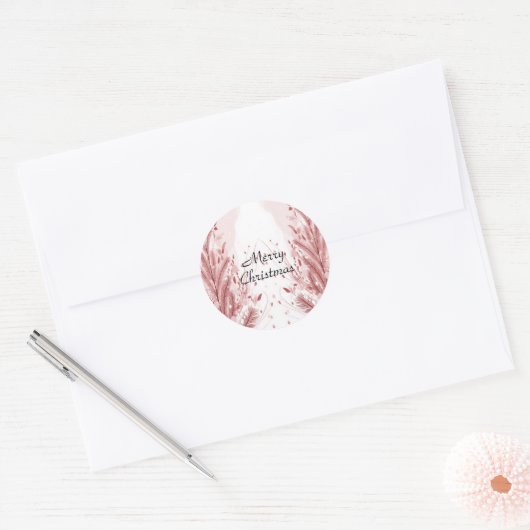 赤いクリスマスパインの木の雪の装飾美しい ラウンドシール (封筒)