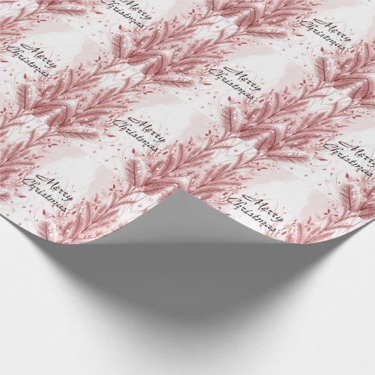 赤いクリスマスパインの木の雪の装飾美しい ラッピングペーパー (角)