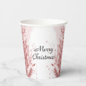 赤いクリスマスパインの木の雪の装飾美しい 紙コップ (裏面)