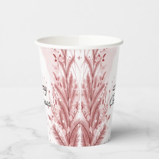 赤いクリスマスパインの木の雪の装飾美しい 紙コップ (左)