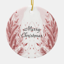 赤いクリスマスパイン雪きれい セラミックオーナメント