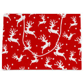 赤いクリスマスパターンのトナカイ ラージペーパーバッグ (正面)
