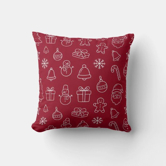 赤いクリスマスパターンピローお祝い クッション (正面)