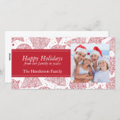 赤いクリスマスパターンホリデーフォトカード シーズンカード (正面/裏面)