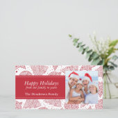 赤いクリスマスパターンホリデーフォトカード シーズンカード (スタンド正面)