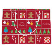 赤いクリスマスパターン大きいギフトバッグ ラージペーパーバッグ (正面)