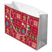 赤いクリスマスパターン大きいギフトバッグ ラージペーパーバッグ (裏面アングル)